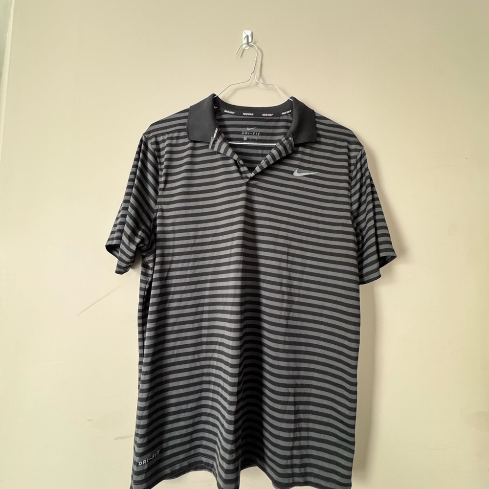 Nike Men's Gray and Black Striped Polo Shirt